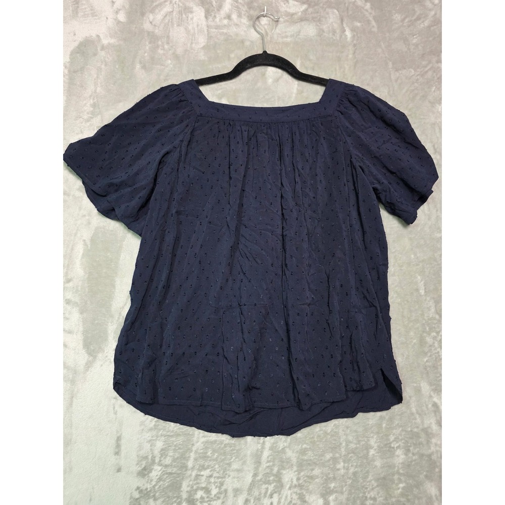 Loft‎ Petites Navy Blue Clipped Dot Square Neck Puff Sleeve Blouse NWT MP